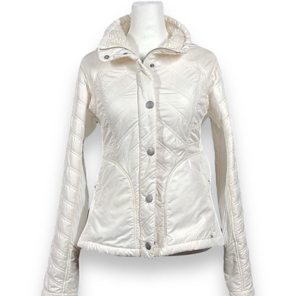 prAna Diva Softshell Jacket Womens Small S White Button Zip‎ Front Sherpa Lined - Picture 2 of 14